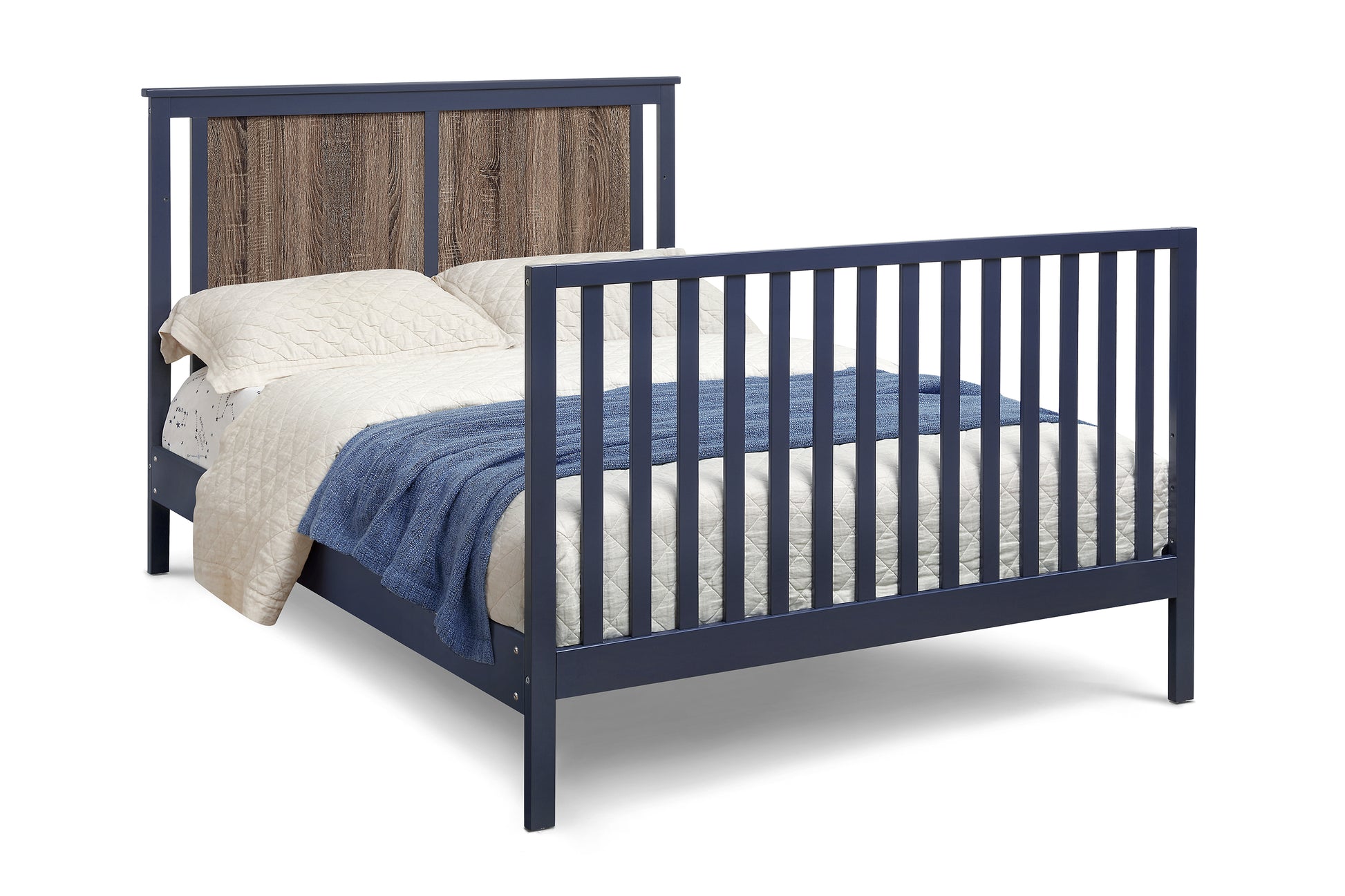 Connelly 4 In 1 Convertible Crib Midnight Blue Vintage Walnut Blue Brown Wood