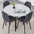 Table And Chair Set.Modern Extendable Mdf Dining Table.The Table Has A Telescopic Design, Suitable For Gatherings Of Different Size.Paired With 4 Chairs With Fabric Cushion And Black Metal Legs. Dark Gray,White Seats 4 Mdf Metal