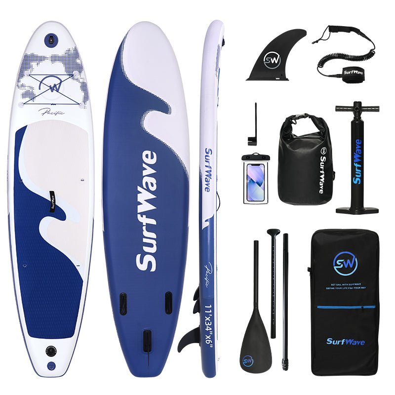 Inflatable Stand Up Paddle Board 11'X34"X6" With Accessories Water Sports Blue Gray Anti Slip Garden & Outdoor American Design,Beach Multifunctional Pvc