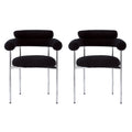 Upholstered Armchair Dining Chairs With Metal Legs Set Of 2 ,Black Black Fabric Metal