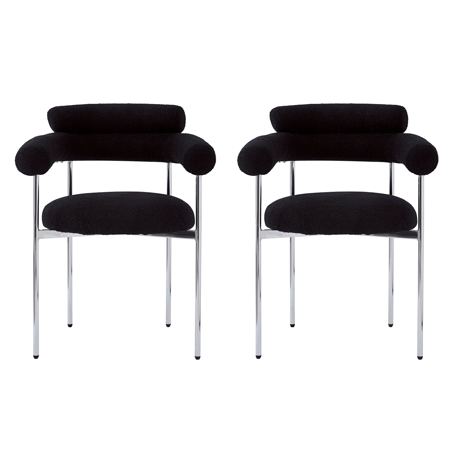 Upholstered Armchair Dining Chairs With Metal Legs Set Of 2 ,Black Black Fabric Metal