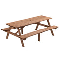 8 Person Brown Wooden Picnic Table, Outdoor Camping Dining Table With 2 Seats, Garden, Diy With 2 Built In Benches, 2220Lb Capacity Brown Wood