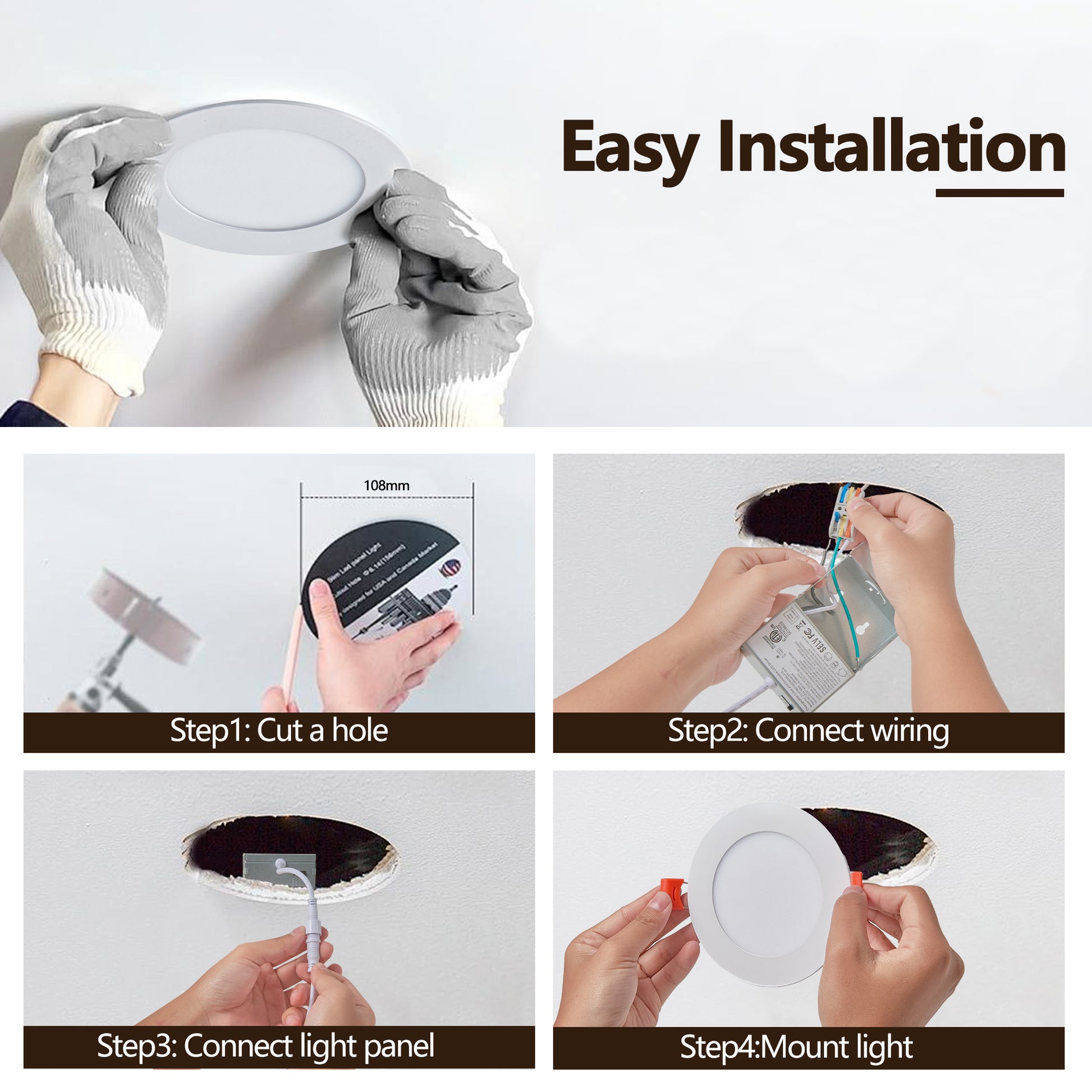 12 Pack 4 Inch Ultra Thin Led Recessed Ceiling Light With Junction Box, 2700K 5000K Dimmable Color Changing Downlight, 9W 810Lm, Easy Install, Ideal For Kitchen, Bedroom, Basement White