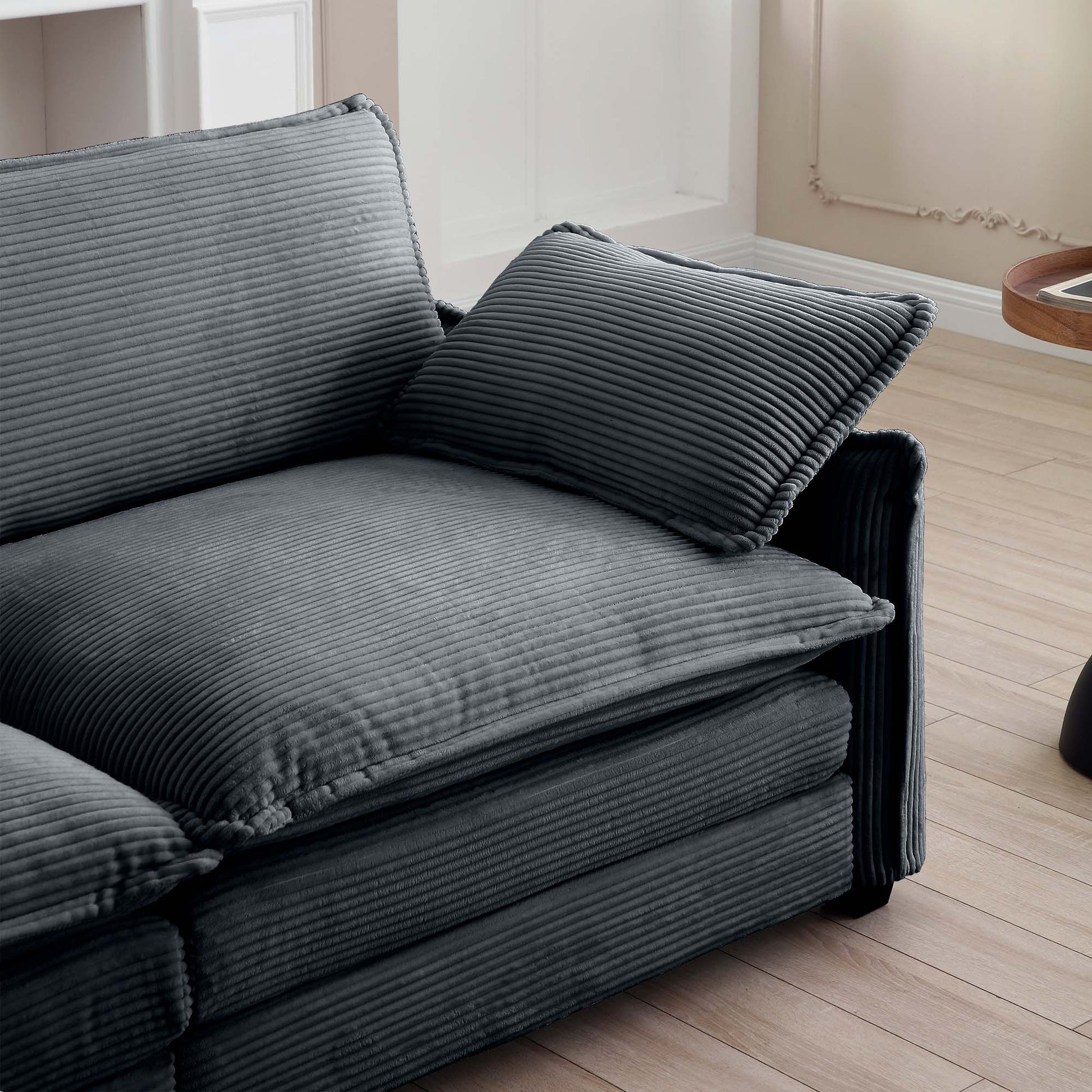 Mid Century Modern Sofa Set Of Two, One 3 Seater Sofa And One Single Seat Sofa With 2 Arm Pillows And 4 Throw Pillows,2 Pieces Sofa Set For Living Room,Grey Corduroy Fabric Grey Corduroy 4 Seat