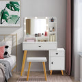 Dressing Table With Hollywood Led Mirror, Light Adjustable Brightness, Dressing Table, Padded Stool Set, White, Wooden Cosmetic Table With Drawer And Storage Cabinet White Drawer 2 Drawers Bedroom Modern 2 Or Less Mirror Included White Particle Board Mdf