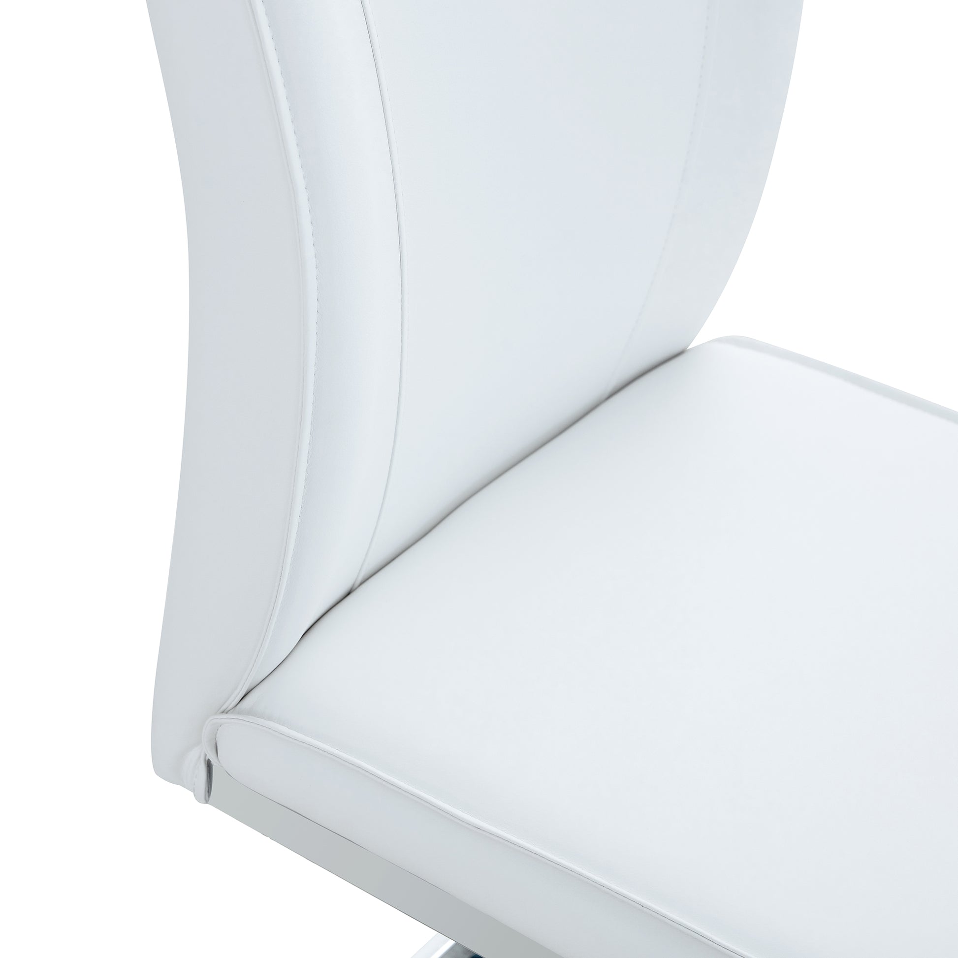Luxury Simple Arch Chair Set Of 4 White Pu Material High Resilience Dining Chair With Arched Metal Silver Leg. White Silver Metal,Pu