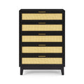 Bedroom 5 Drawer Dresser, Rattan Dresser Modern Wooden Chest Of Drawers With Spacious Storage Space For Bedroom Hallway Living Room Black Solid Wood Mdf