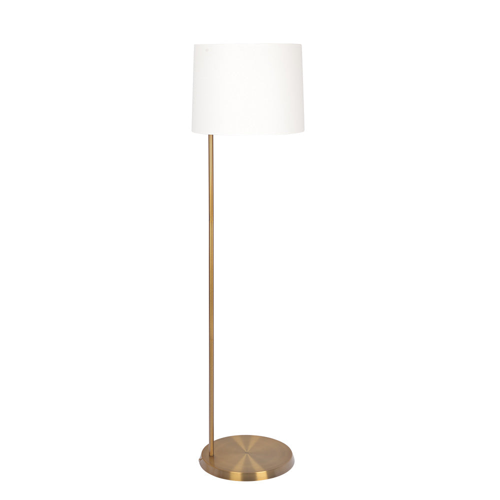 Zenith Offset Brass Base Floor Lamp With Drum Shaped Linen Shade Gold,White Brass,Linen