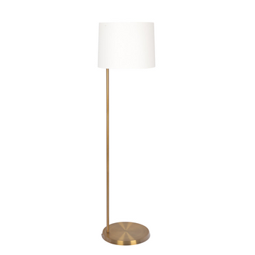 Zenith Offset Brass Base Floor Lamp With Drum Shaped Linen Shade Gold,White Brass,Linen