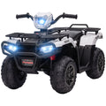 Aosom 12V Ride On Atv For Kids, Kids Electric 4 Wheeler With Headlight, Music, Mp3, Treaded Tires, Battery Powered Kids Quad For Toddler, White White Plastic