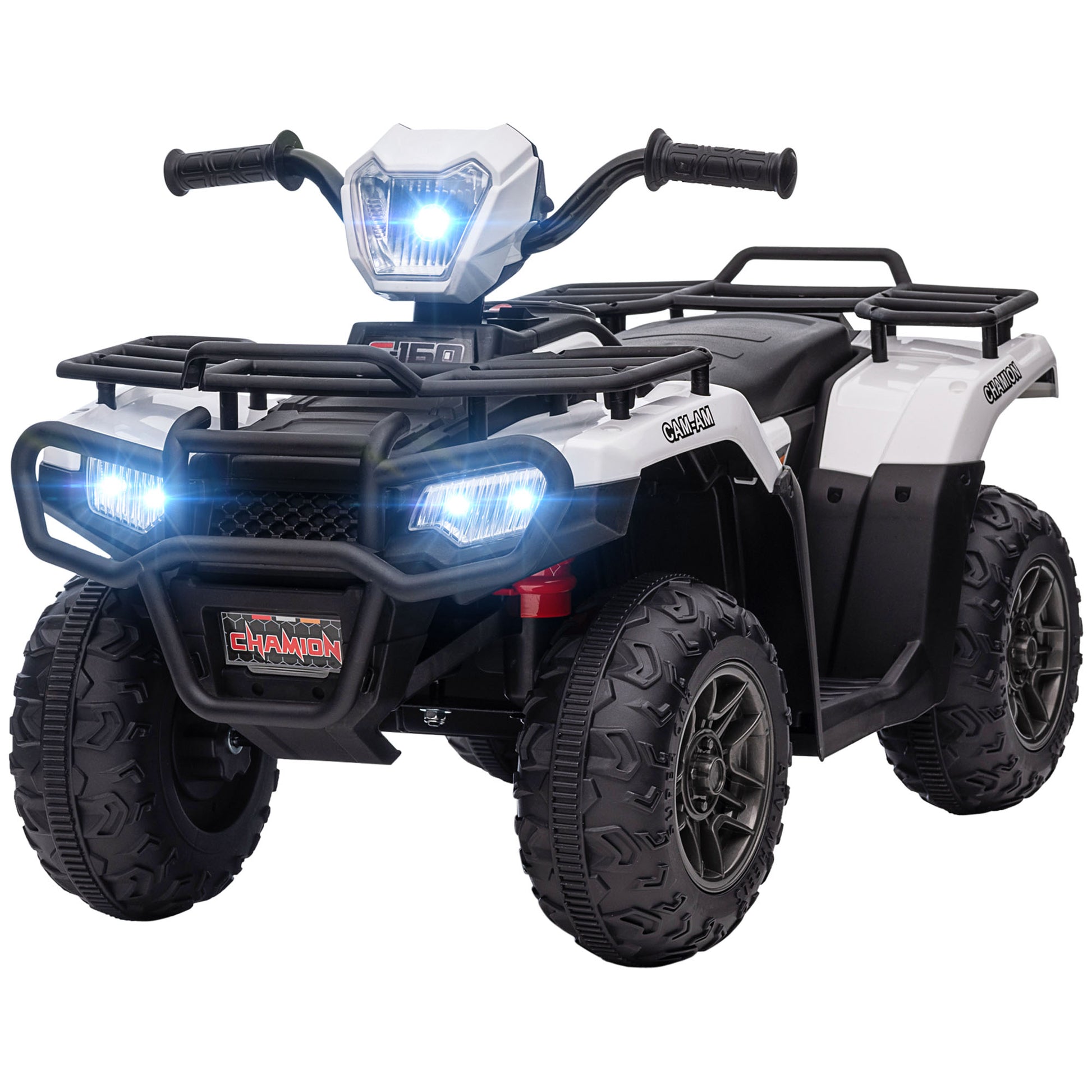 Aosom 12V Ride On Atv For Kids, Kids Electric 4 Wheeler With Headlight, Music, Mp3, Treaded Tires, Battery Powered Kids Quad For Toddler, White White Plastic
