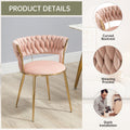 Coolmore Velvet Dining Chairs Set Of 2, Woven Upholstered Dining Chairs With Gold Metal Legs, Modern Accent Chairs For Living Room, Dining Room, Kitchen Pink Velvet Pink Foam Velvet