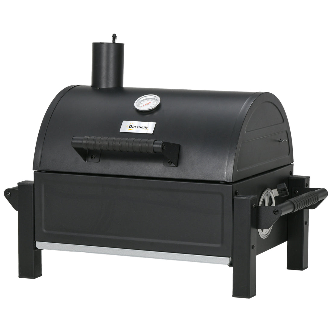 Outsunny Charcoal Bbq Grill With 235 Sq.In. Cooking Area, Tabletop Outdoor Barbecue With Ash Catcher And Built In Thermometer For Patio, Backyard, Camping, Picnic, Black Black Steel