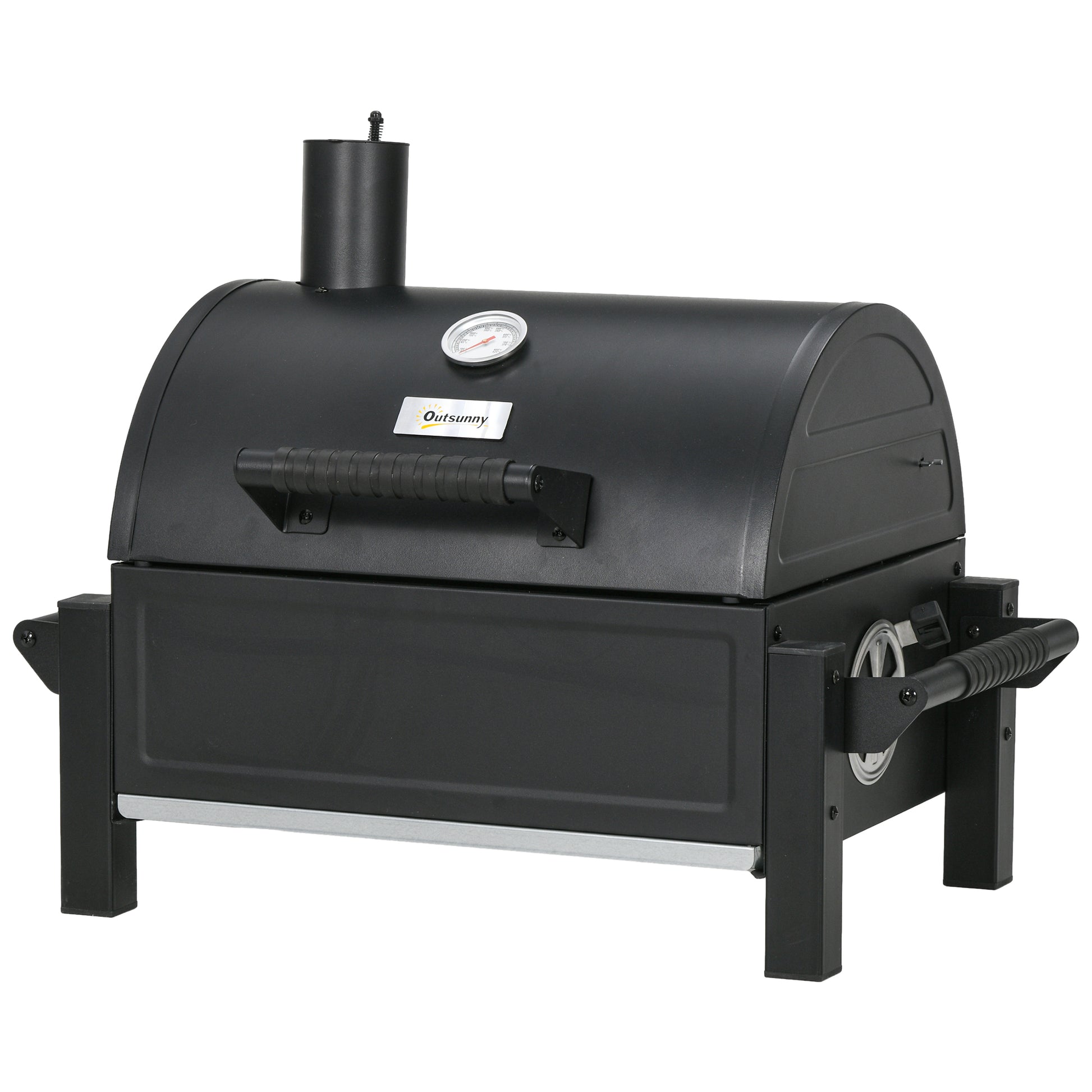Outsunny Charcoal Bbq Grill With 235 Sq.In. Cooking Area, Tabletop Outdoor Barbecue With Ash Catcher And Built In Thermometer For Patio, Backyard, Camping, Picnic, Black Black Steel