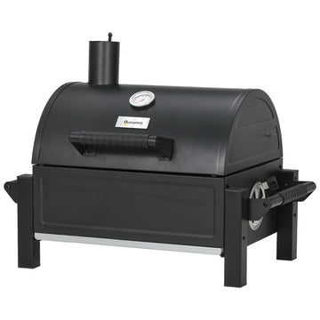Outsunny Charcoal Bbq Grill With 235 Sq.In. Cooking Area, Tabletop Outdoor Barbecue With Ash Catcher And Built In Thermometer For Patio, Backyard, Camping, Picnic, Black Black Steel