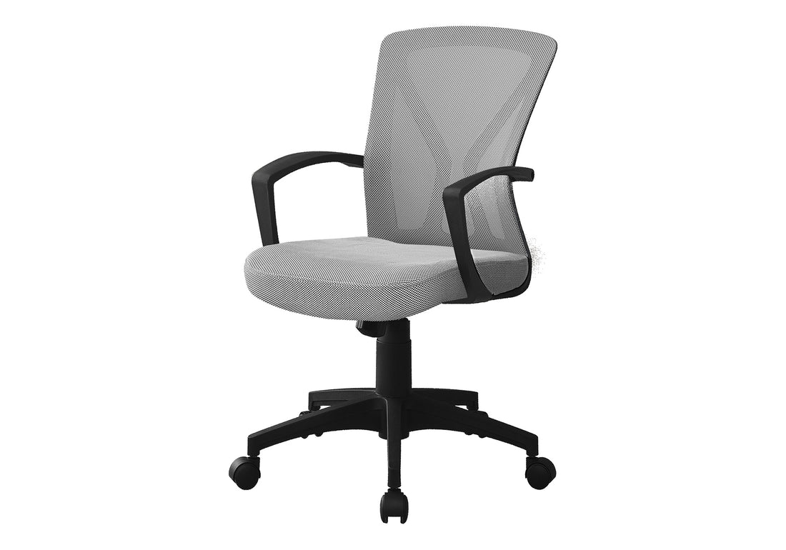 Office Chair, Adjustable Height, Swivel, Ergonomic, Armrests, Computer Desk, Work, Grey Mesh, Black Metal, Contemporary, Modern Grey Foam Polyester