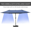 Outsunny Patio Umbrella 15' Steel Rectangular Outdoor Double Sided Market With Base, Sun Protection & Easy Crank For Deck Pool Patio, Dark Blue Blue Steel