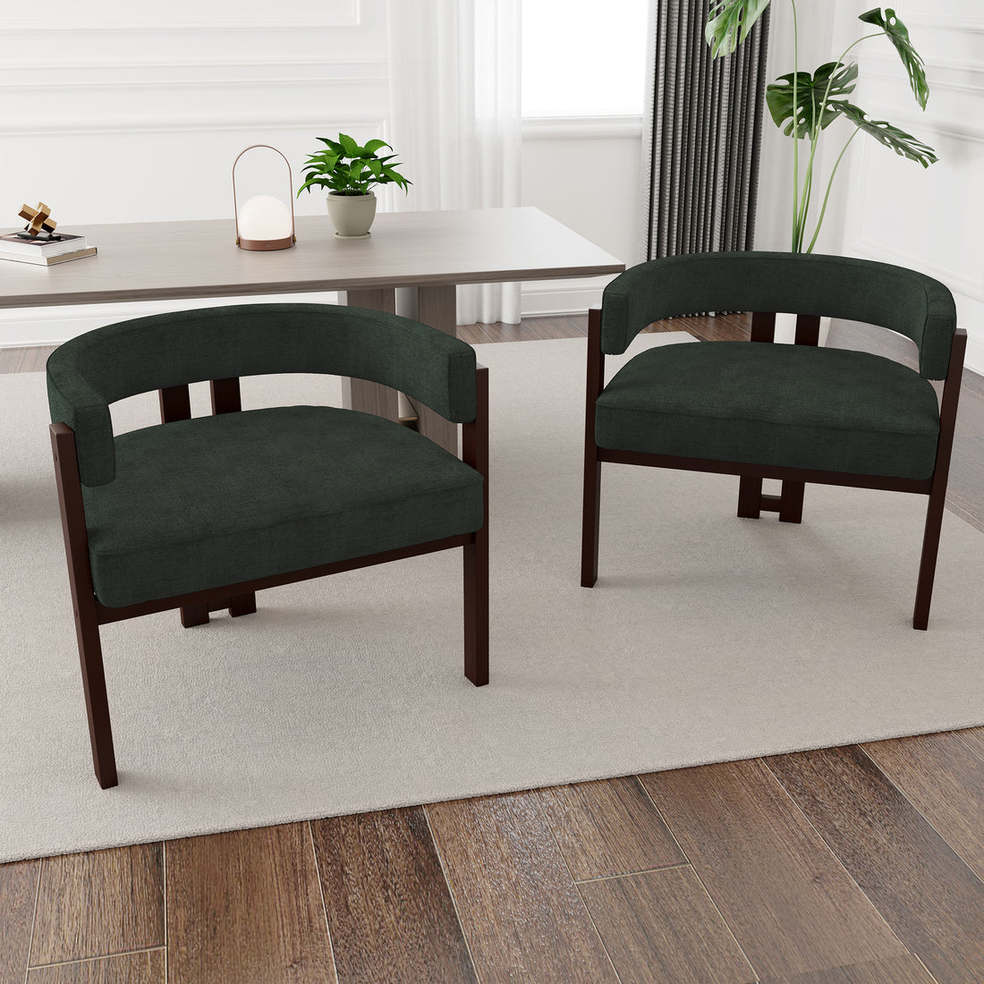 Coolmore Modern Accent Chair Teddy Upholstered Armchair With Open Back 3 Legs Barrel Dining Chair Comfy Side Chair For Living Room Bedroom Dining Room Set Of 2 Emerald Emerald Primary Living Space