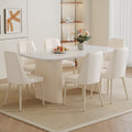 Table And Chair Set.67*35.4 Cream Style Mdf White Dining Table Set With 6 Cream Style Chairs.Adding A Warm And Gentle Atmosphere To Your Family.Creating A Comfortable And Friendly Dining