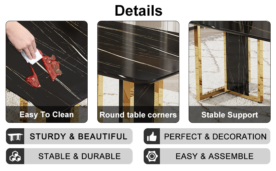 Table And Chair Set. Modern Dining Table With Mdf Top And Beautiful Mdf Legs. Equipped With Comfortable Pu Chairs And Metal Legs. Suitable For A Wide Range Of Decorative Styles. Black,White Seats 6 Mdf