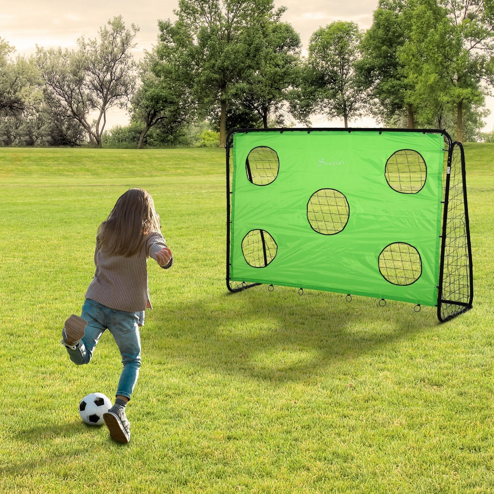 Soozier 8 X 3Ft Soccer Goal Target Goal 2 In 1 Design Indoor Outdoor Backyard With All Weather Polyester Net Best Gift Black Green Steel