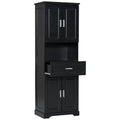 Tall Bathroom Cabinet With Four Doors, Large Storage Space Open Shelve, Upper Storage Cabinet, Black Black Mdf