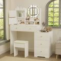 Fashion Vanity Desk With Mirror And Lights For Makeup And Cushioned Chair, Vanity Mirror With Lights And Table Set With 3 Color Lighting Brightness Adjustable,Dressing Table, White Color White