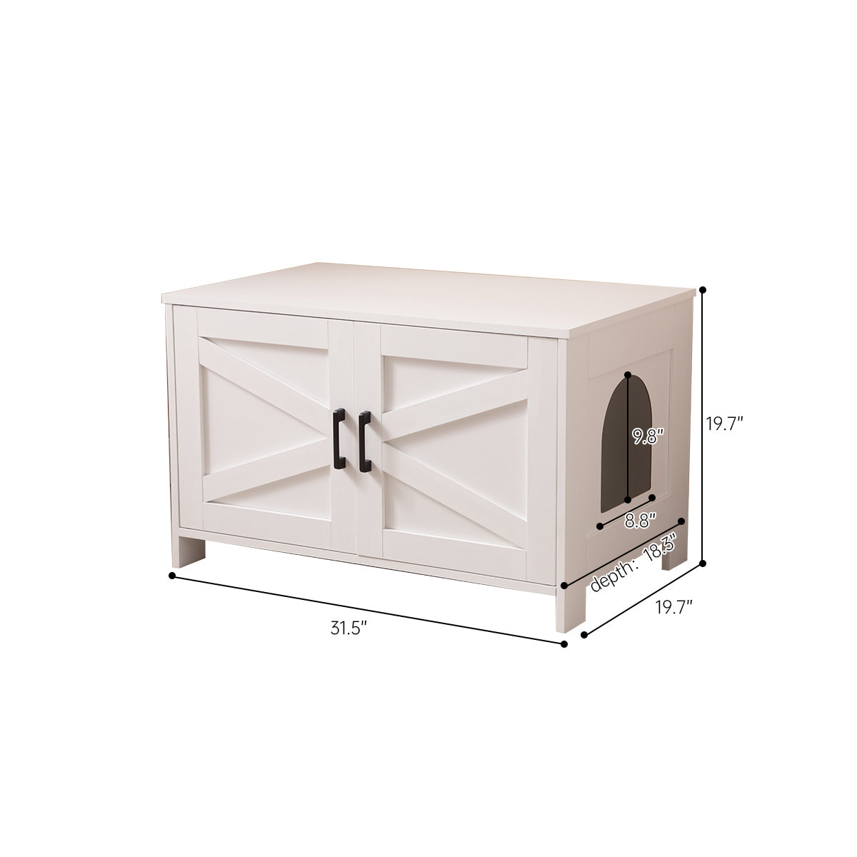 Cat Litter Box Enclosure, Litter Box Furniture Hidden With Barn Door, Wooden Cat Washroom Furniture, Cat House, End Table, Fit Most Of Litter Box, White White Engineered Wood