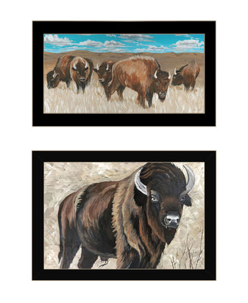 "The Boss Of The Bison Herd" Framed Wall Art For Living Room, Wall Art Print For Home Decor, Bedroom Wall Art By Cindy Jacobs Multicolor Wood Paper