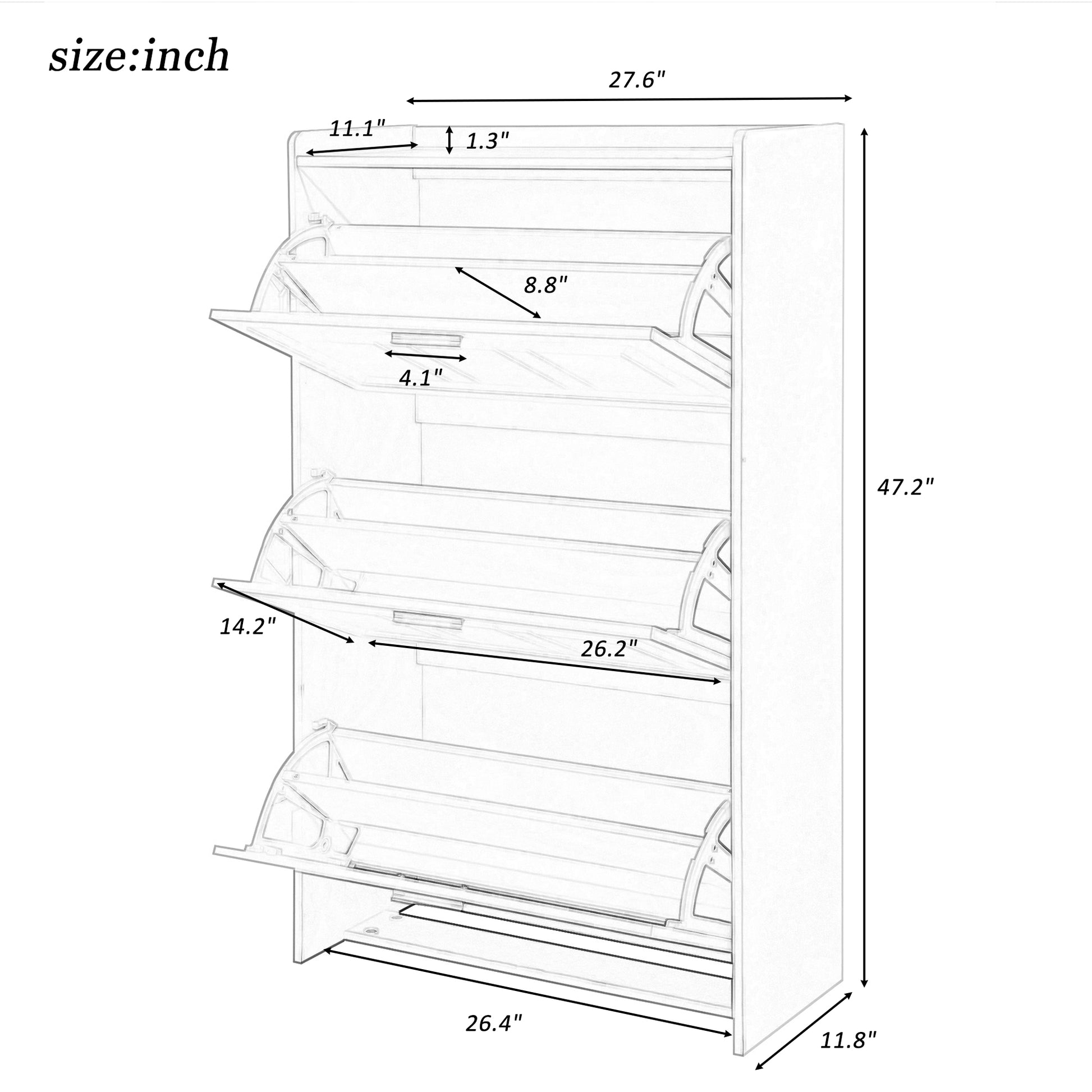 Shoe Storage Cabinet For Entryway With 3 Flip Drawers, Modern Shoe Organizer Cabinet, Free Standing Shoe Rack For Hallway, Living Room, Black Black Mdf