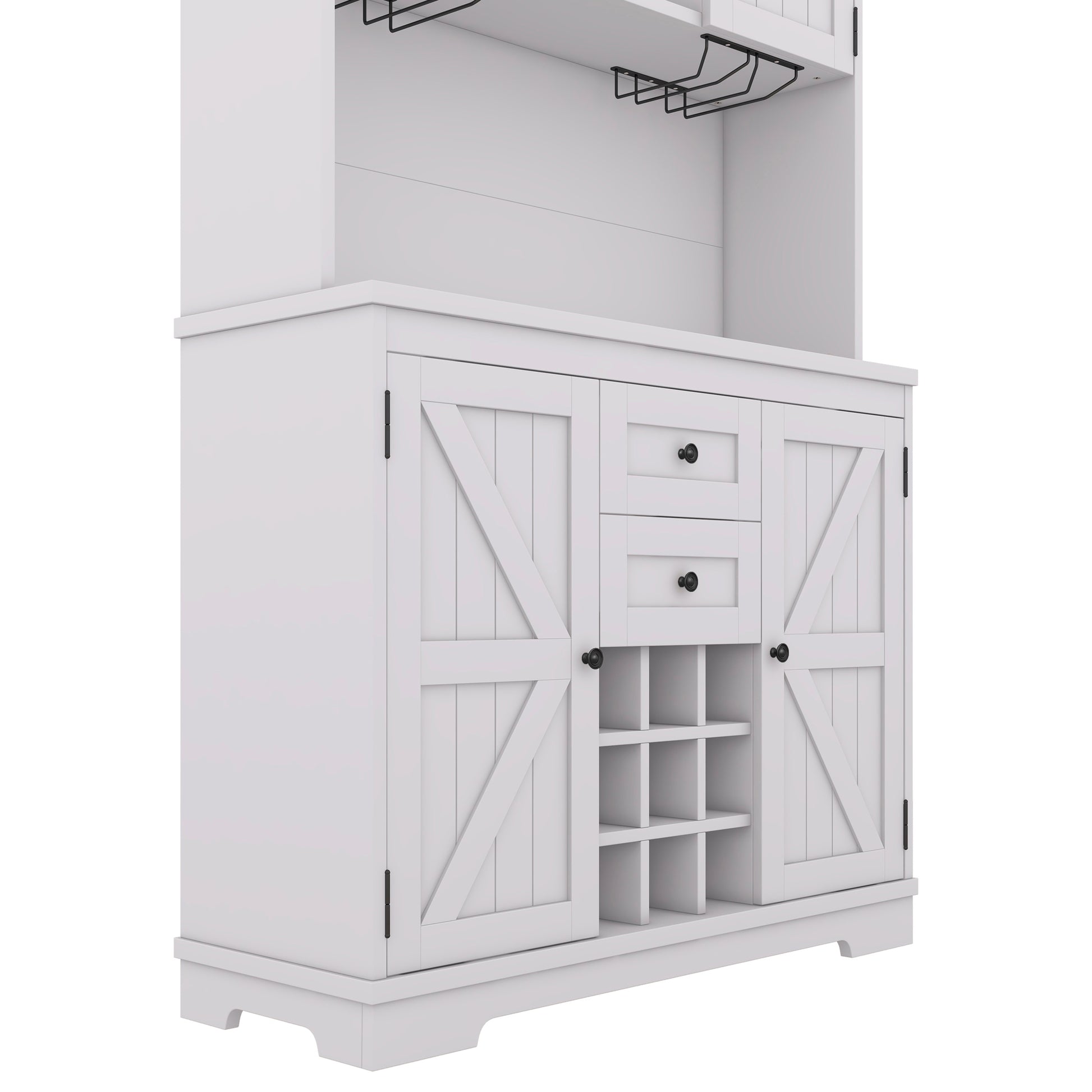 Coffee Bar Cabinet Kitchen Cabinet With Storage, Farmhouse Wine Cabinet With Drawers Shelves And Cabinets, Buffet Cabinet Wine & Glass Racks For Dining Room, White Off White Particle Board Mdf