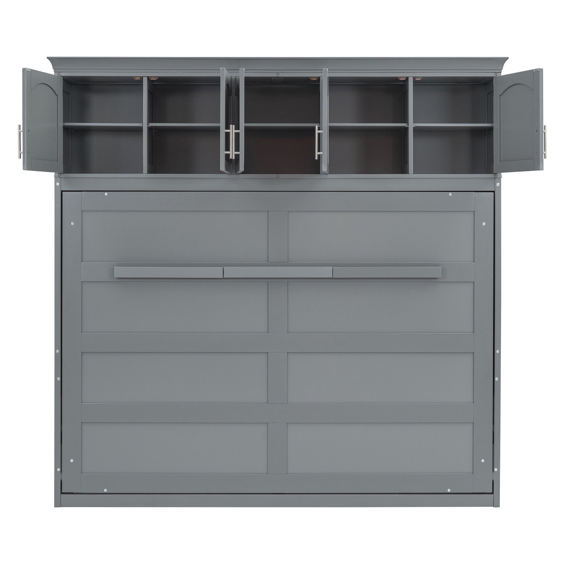 Queen Size Murphy Bed Wall Bed With Top Cabinets,Gray Queen Gray Plywood