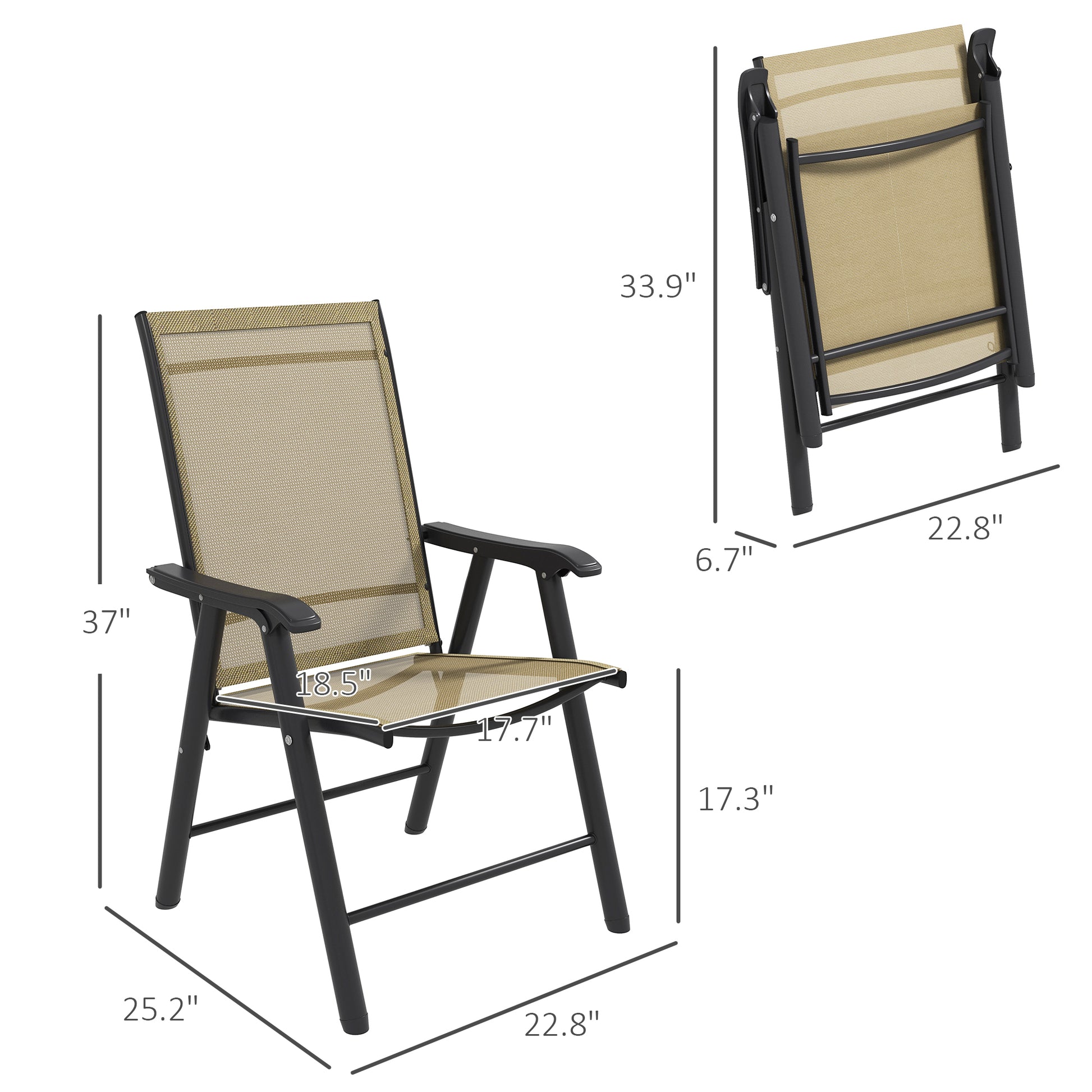 Outsunny Set Of 4 Patio Folding Chairs, Stackable Outdoor Sling Patio Dining Chairs With Armrests For Lawn, Camping, Dining, Beach, Metal Frame, No Assembly, Light Mixed Brown Brown Steel