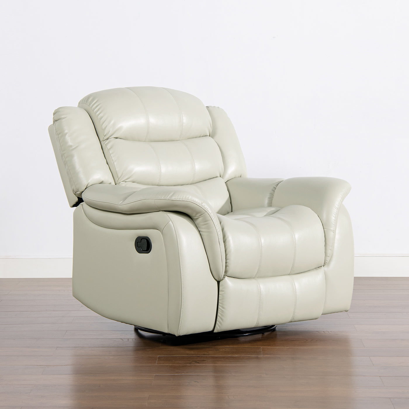 Rover 41.5" Swivel Glider Push Back Manual Recliner Arm Chair, Parchment Cream Off White Faux Leather White Foam Faux Leather