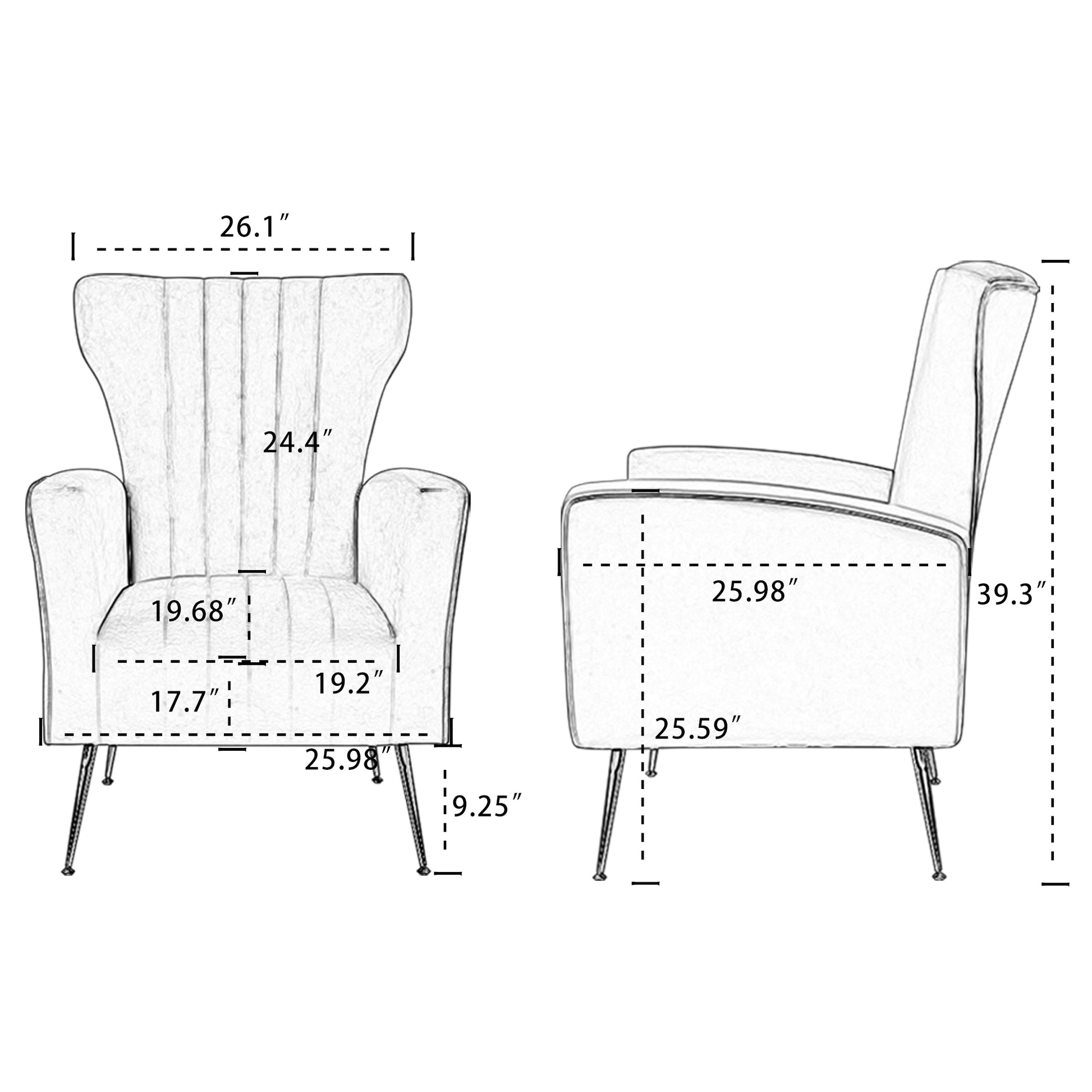 Velvet Accent Chair With Table, Wingback Arm Chair With Gold Legs, Upholstered Single Sofa For Living Room Bedroom, White White Velvet 1 Seat