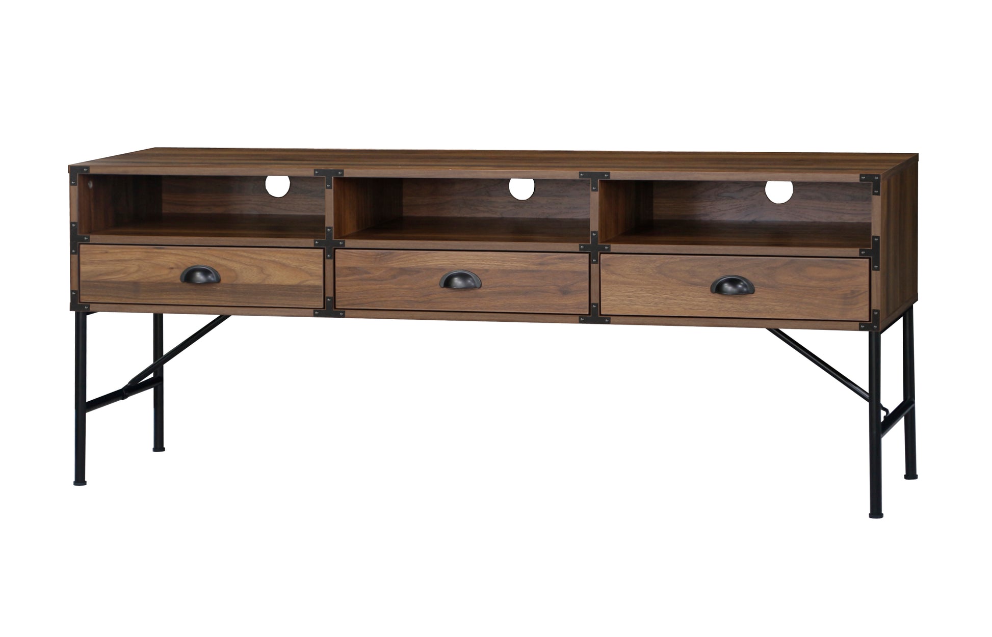 59" Tv Stand "Chic Walnut Media Console With Cable Management And Adjustable Metal Feet Walnut Solid Wood