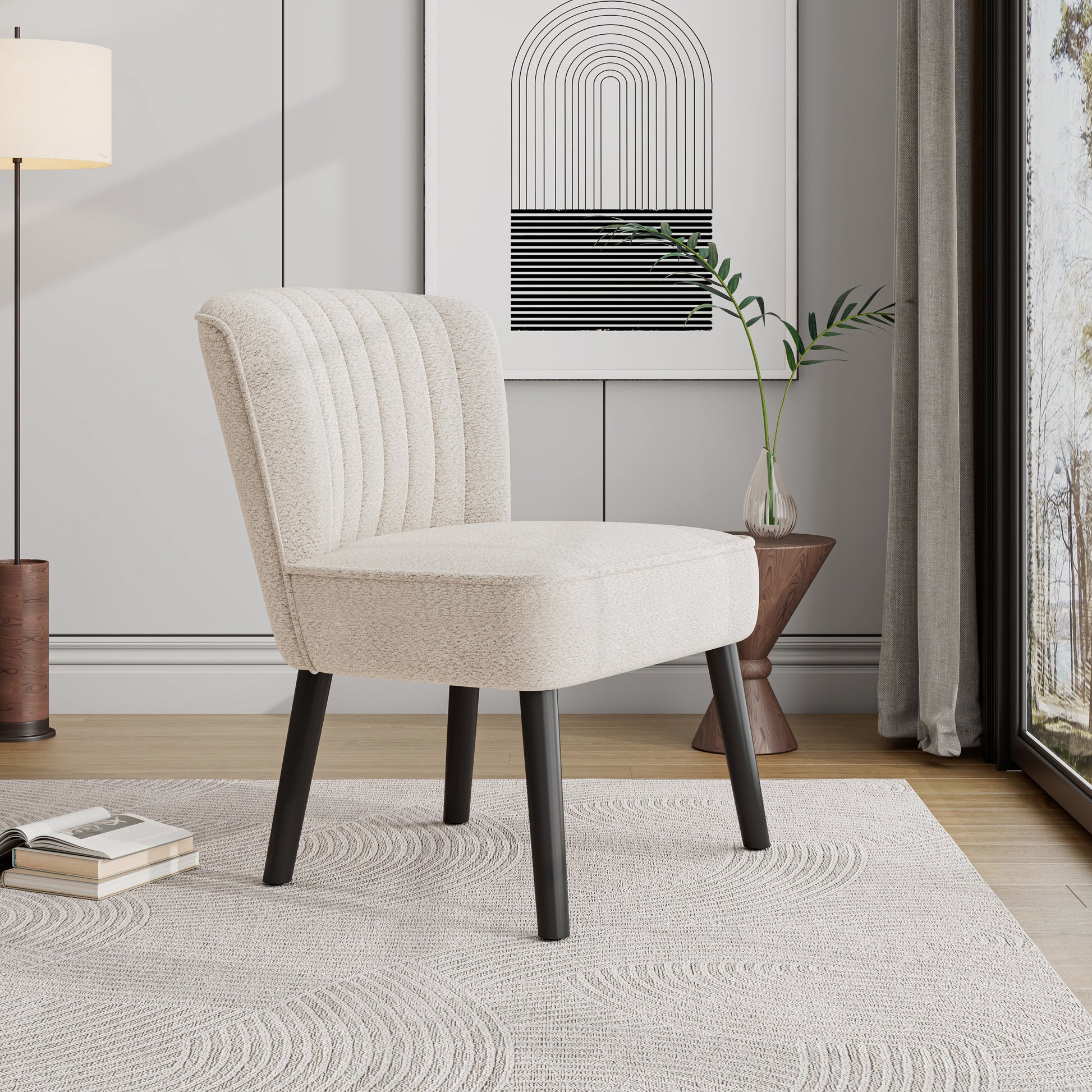 Shellback Chair In White White Boucle,Polyester