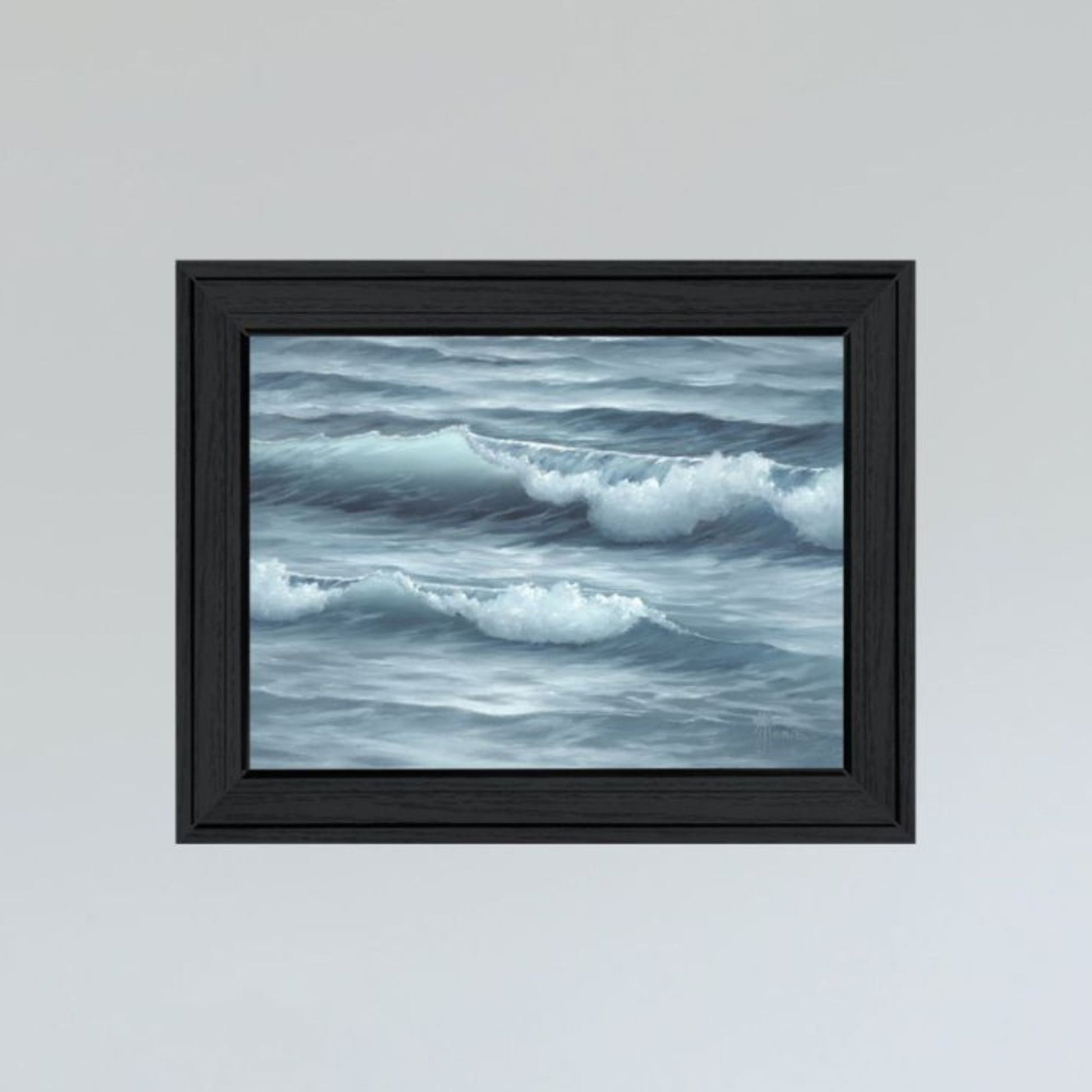 "The Ocean Blue High Tide At Sunset" Framed Wall Art For Living Room, Wall Art Print For Home Decor, Bedroom Wall Art By Georgia Janisse Multicolor Wood Paper