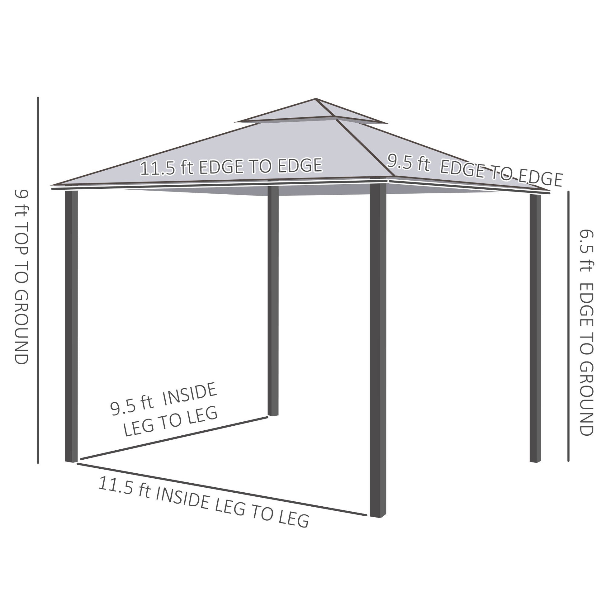 Outsunny 9.6' X 11.6' Patio Gazebo, Outdoor Canopy Shelter With 2 Tier Roof And Netting, Steel Frame For Garden, Lawn, Backyard, And Deck, Taupe Gray Polyester