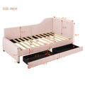 Twin Size L Shaped Corduroy Daybed,Upholstered Bed Frame With 2 Storage Drawers,Pink Twin Pink Wood Fabric