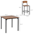 Homcom Counter Height Bar Table Set For 4, Square Kitchen Table And Chairs Set With Footrest, Metal Legs, Industrial Dinner Table Set For 4, Walnut Walnut Mdf