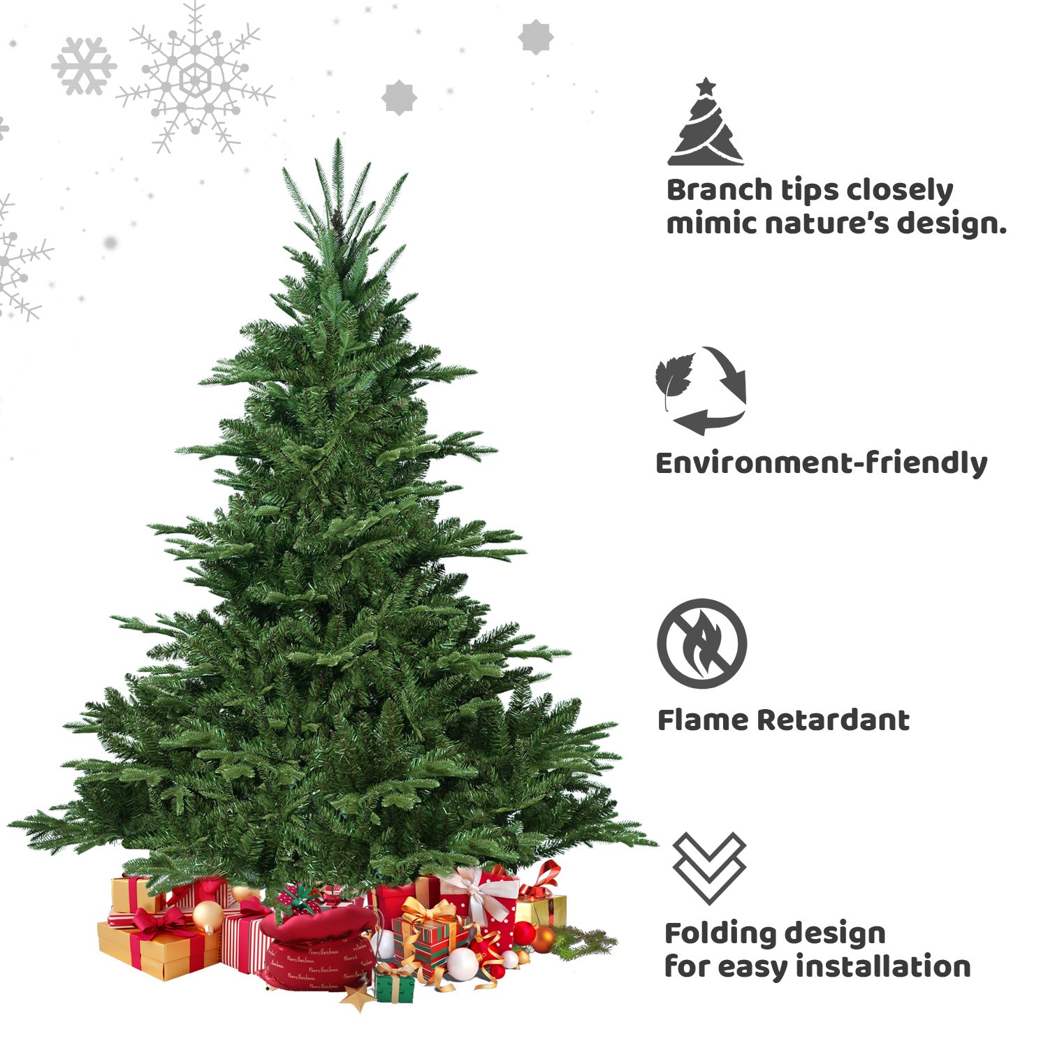 8Ft Christmas Tree Simulate Nature Advanced Materials Premium Hinged Spruce Artificial Douglas Firs Tree, Christmas Holiday Party Atmosphere Decoration Year Celebration Pe Pvc Xmas Tree Green