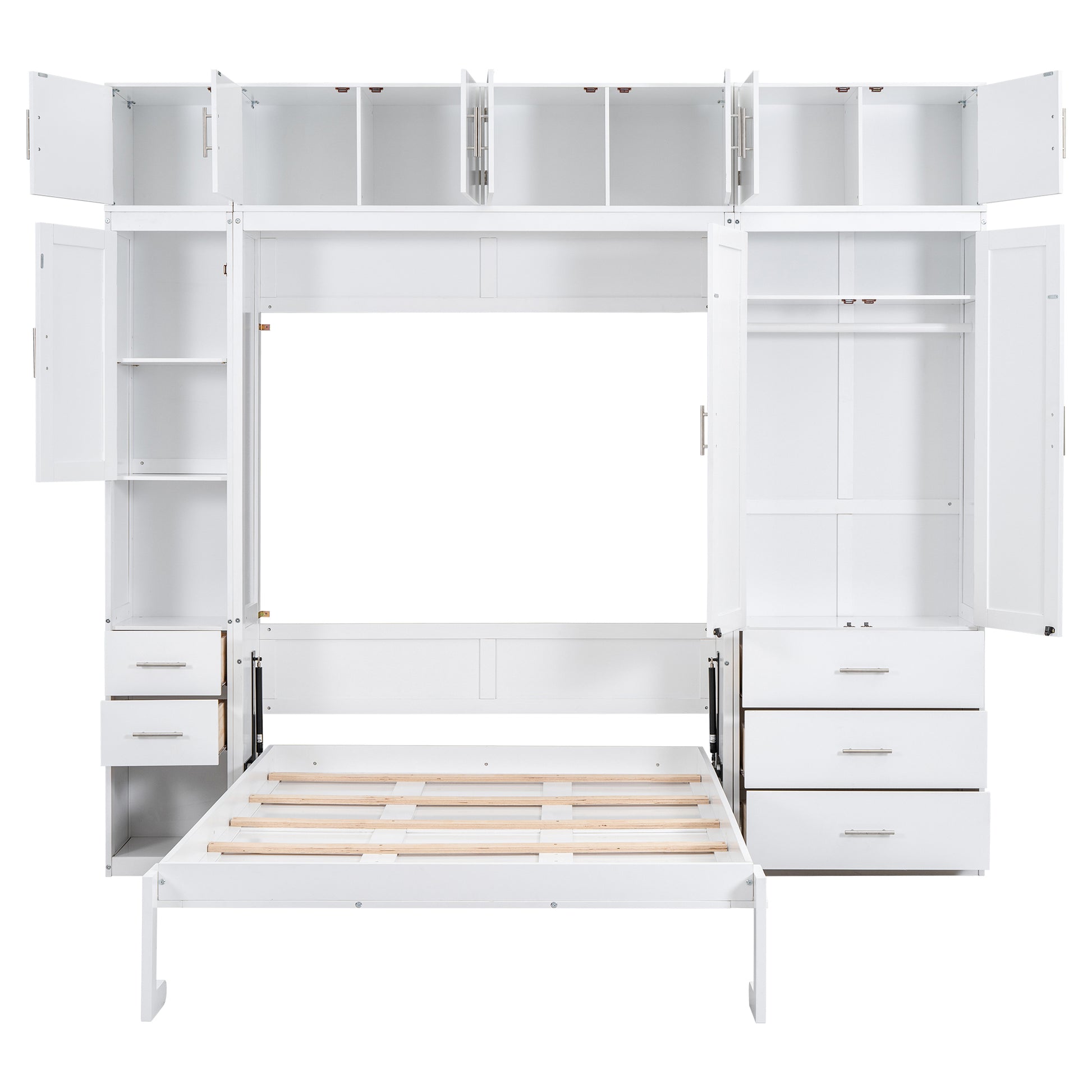 Full Size Murphy Bed With Lockers And Wardrobes, With Installation Video, White Box Spring Not Required Full White Murphy Solid Wood Mdf