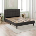 Upholstered Platform Bed Square Stitch King Grey Wood Upholstered