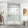 56 To 60'' W X 76'' H Frameless Shower Door, Double Sliding Shower Door With Premium 3 8'' 10Mm Thick Tempered Glass, Stainless Steel, Brushed Nickel Brushed Nickel Bathroom Modern Tempered Glass