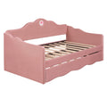 Twin Size Upholstered Daybed With Wave Shaped Trundle, Pink Pink Velvet