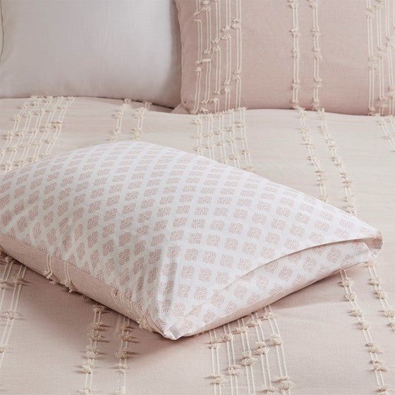 3 Piece Cotton Jacquard Duvet Cover Set Queen Pink Cotton