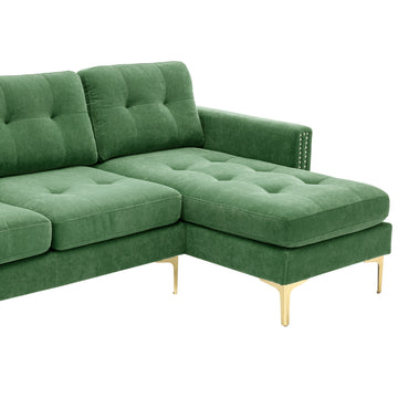 110" L Shape Convertible Sectional Sofa Couch With Movable Ottoman For Living Room, Apartment, Office, Green Green Foam Velvet 4 Seat