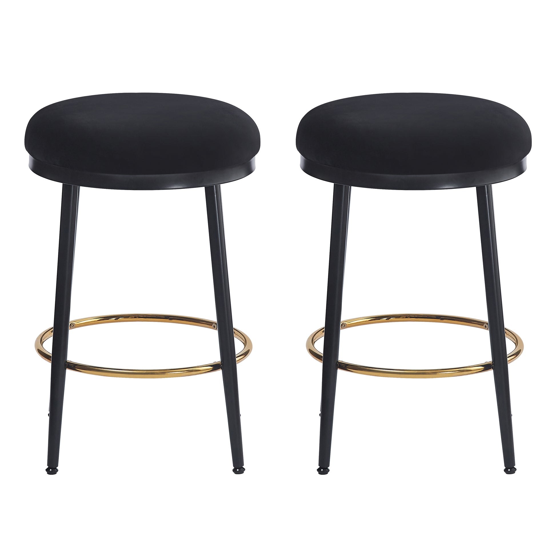 24.75'' Modern Counter Stools Set Of 2,Black Counter Stools With Iron Frame,Sponge Cushion,Footrest,Suitable For Kitchen Bedroom Dining Room Iron Black Kitchen Sponge Round Modern Set Of 2 Fiber