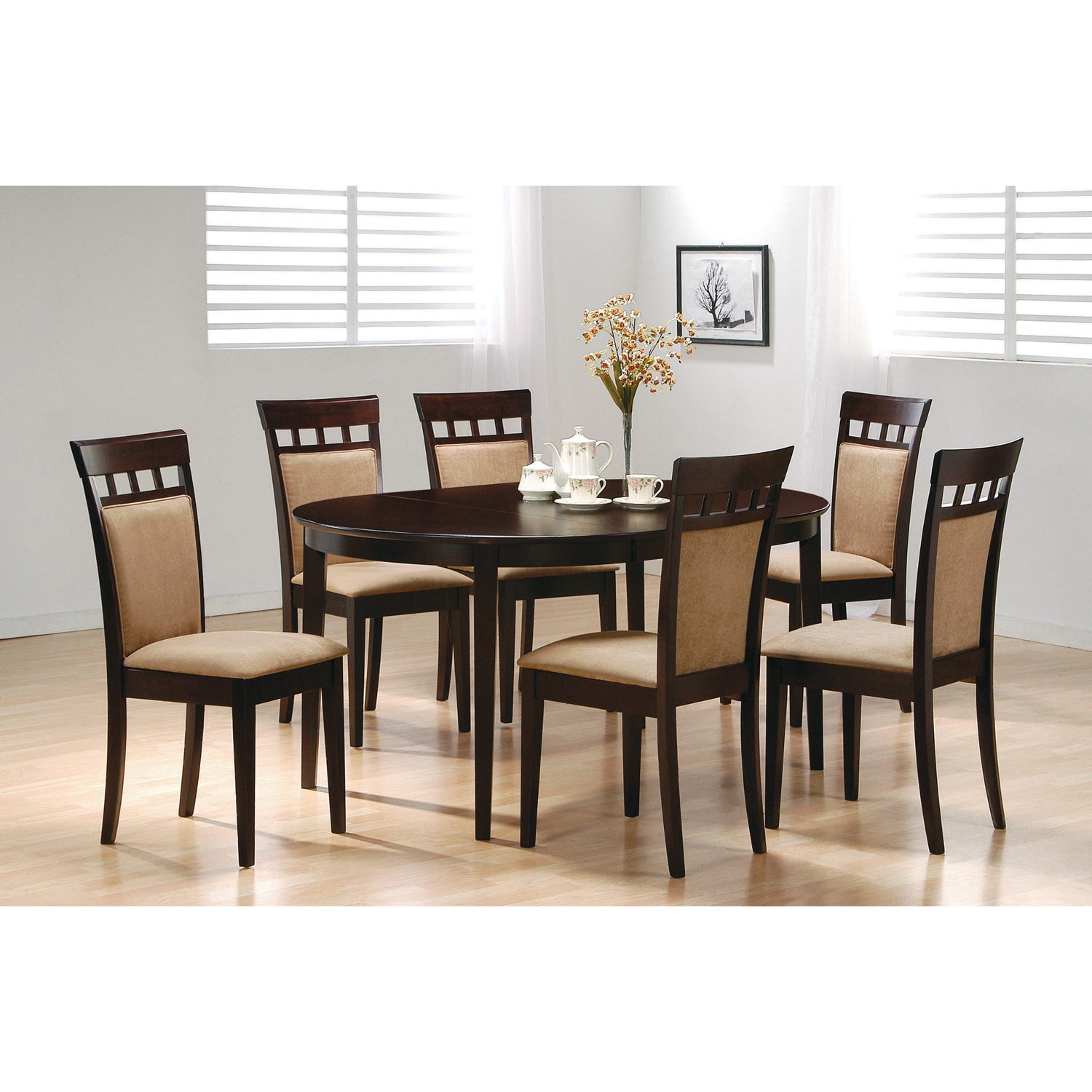 Set Of 2 Upholstered Side Chairs, Cappuccino And Tan Solid Cappuccino Dining Room Dining Chairs Set Of 2 Mdf,Microfiber